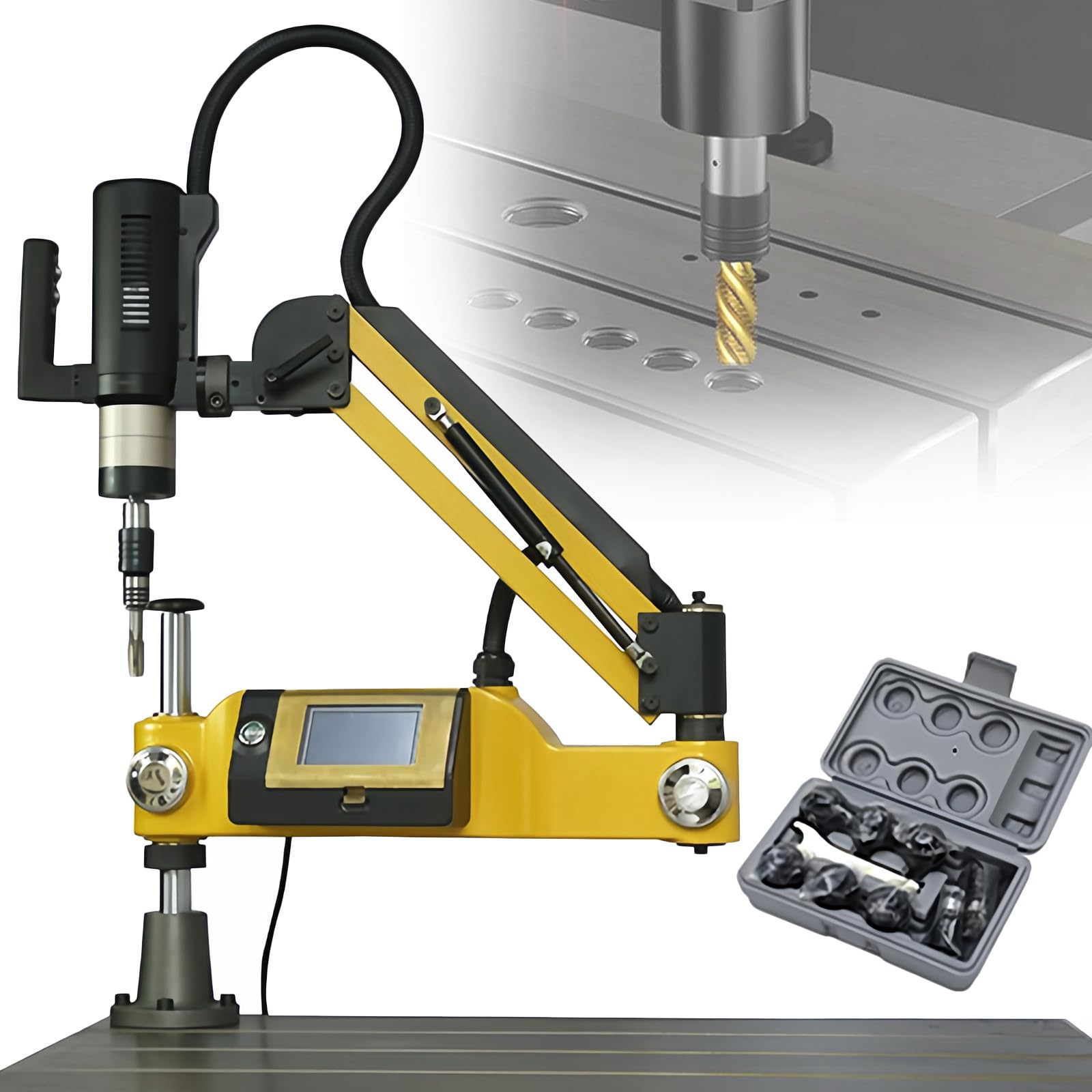 M3-M16 High Speed Electric Tapping Machine, Touch Tapping Machine with Grippers, Universal Arm 360° with Servo Motor, Includes 8 Grippers, Continuous Variable Speed 0-312 rpm,220V