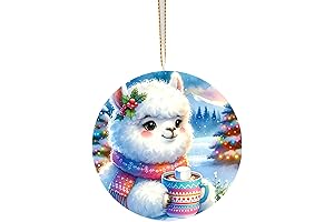 Christmas Ornament, 3" Round Ceramic Christmas Ornament, Christmas Tree Decorations (LLama Hot Cocoa)