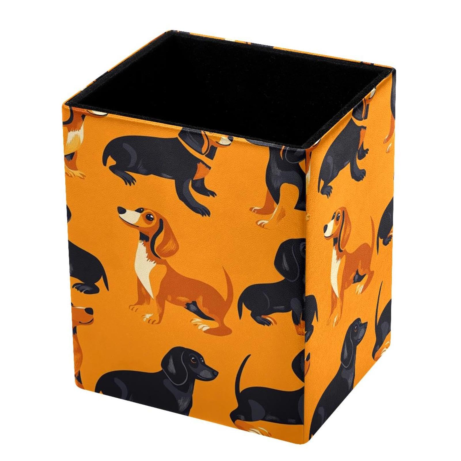 FWJZDSP Standing Pencil Case Orange Dachshund Dogs, Cute Pen Holder Pouch Pencil Bag Makeup Brush Boxes for School Students Office Women Teens