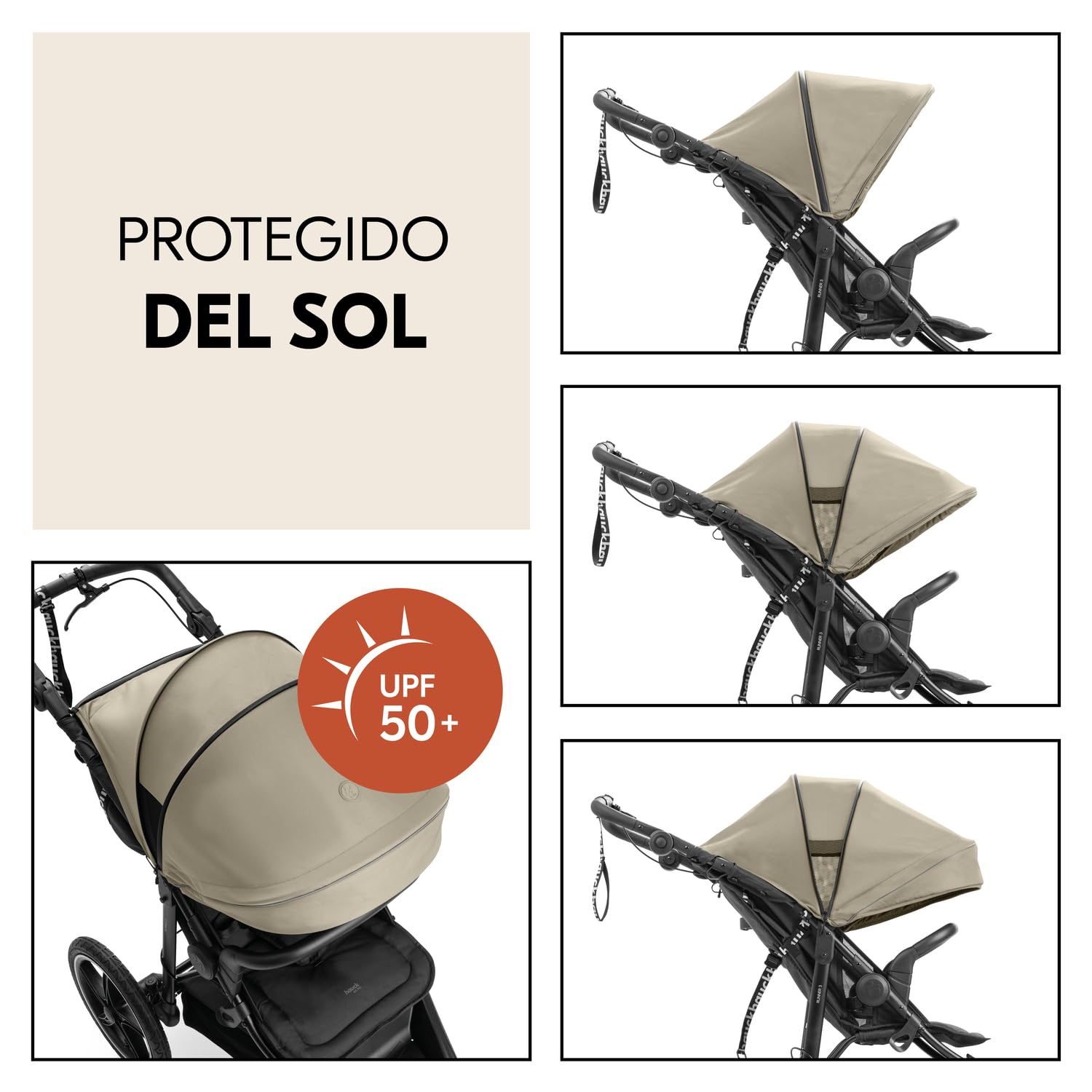 hauck Runner 3 Silla de Paseo Ligera hasta 22 kilos - Carrito Bebé de 3 Ruedas Reclinable - Carro para Niños con Neumáticos XL de Aire - Suspensión - Freno de Mano - Capota XL UPF 50+ - Oliva