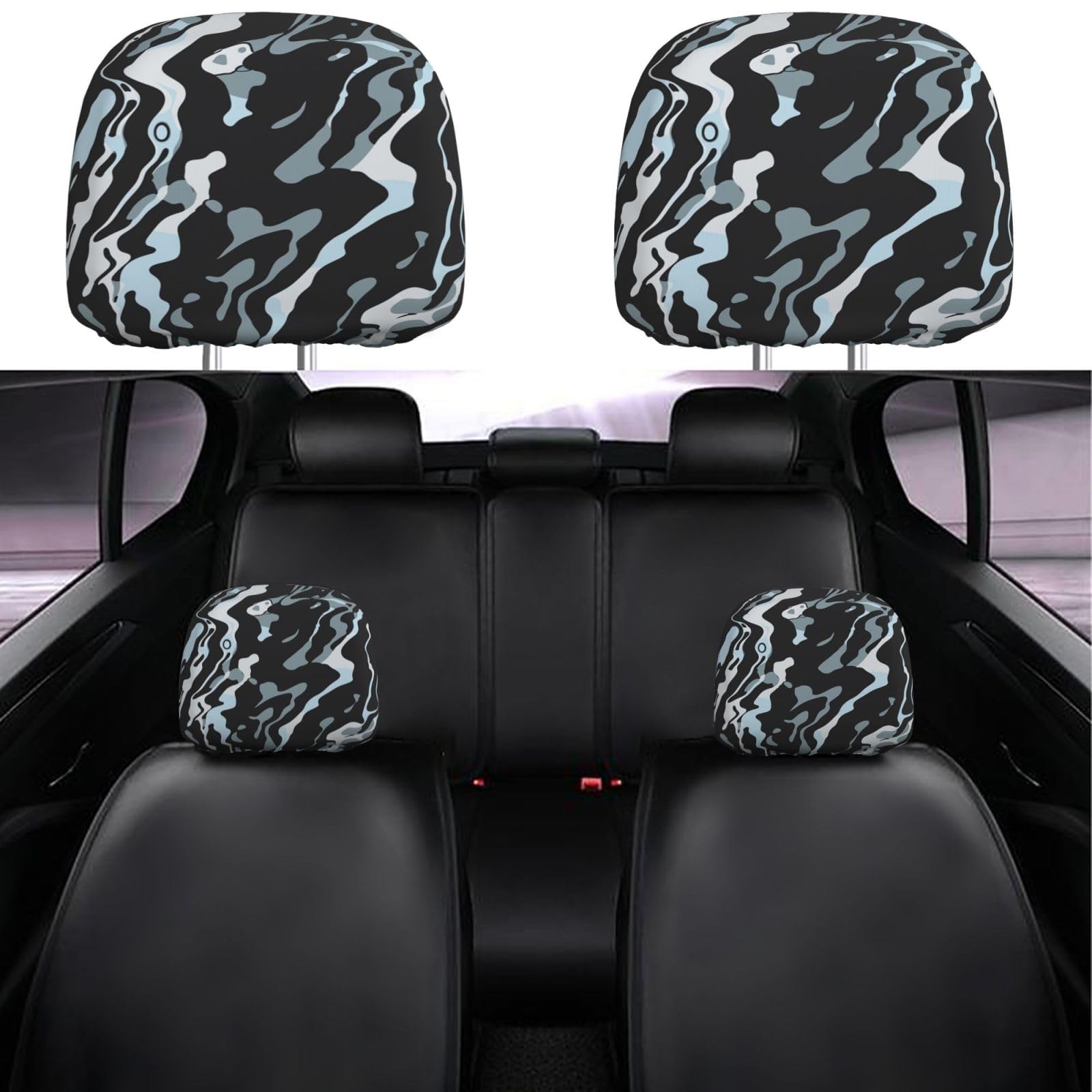 Foruidea Camouflage Black Gray Car Seat Headrest Cover Set of 2 Pack Car Truck SUV Van Head Rest Protector Covers Universal Fit Cushion for Womens Mens