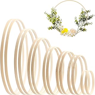 Jetec 14 Pcs Wooden Bamboo Floral Hoop 7 Sizes Set Macrame Craft Rings Wreath Round Wooden Hoops for DIY Wedding Wreath Decor Dream Wall Hanging Catcher Crafts Making