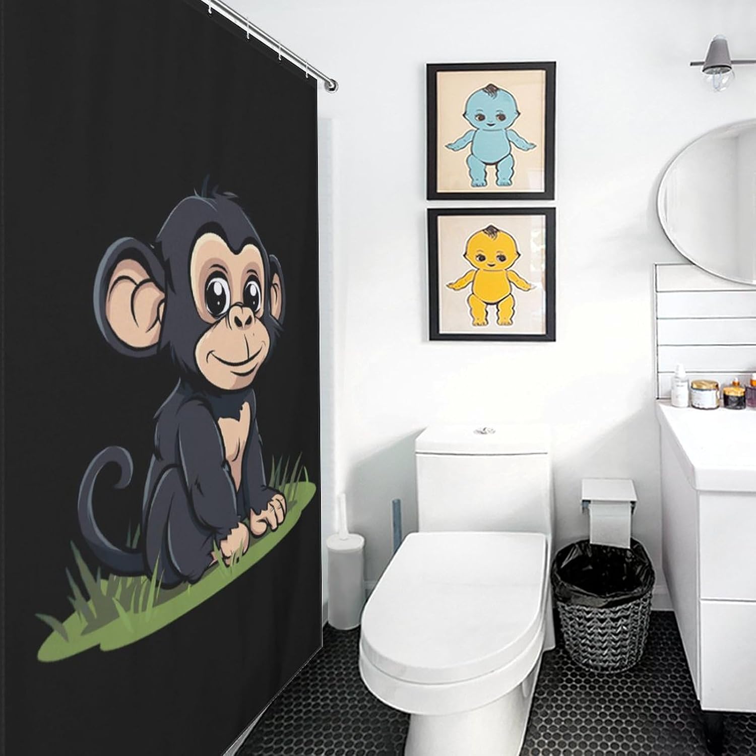 Cute Monkey Funny Shower Curtains Washable Bath Curtain Liner with Hooks for Bathroom Bath Tubs