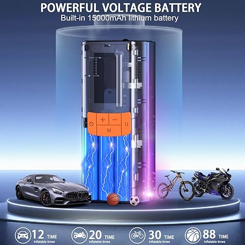 Miniatura 7 de Inflador de neumáticos, compresor de aire portátil, bomba de neumáticos de coche de 15000 mAh y 150 PSI con pantalla de presión para automóviles,