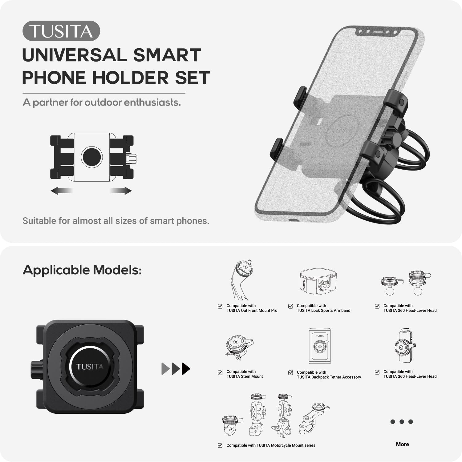 TUSITA Kit di Supporto per Bicicletta per Telefono - Twist Lock Stem Supporto per Telefono da Manubrio e Adattatore Universale a Morsetto