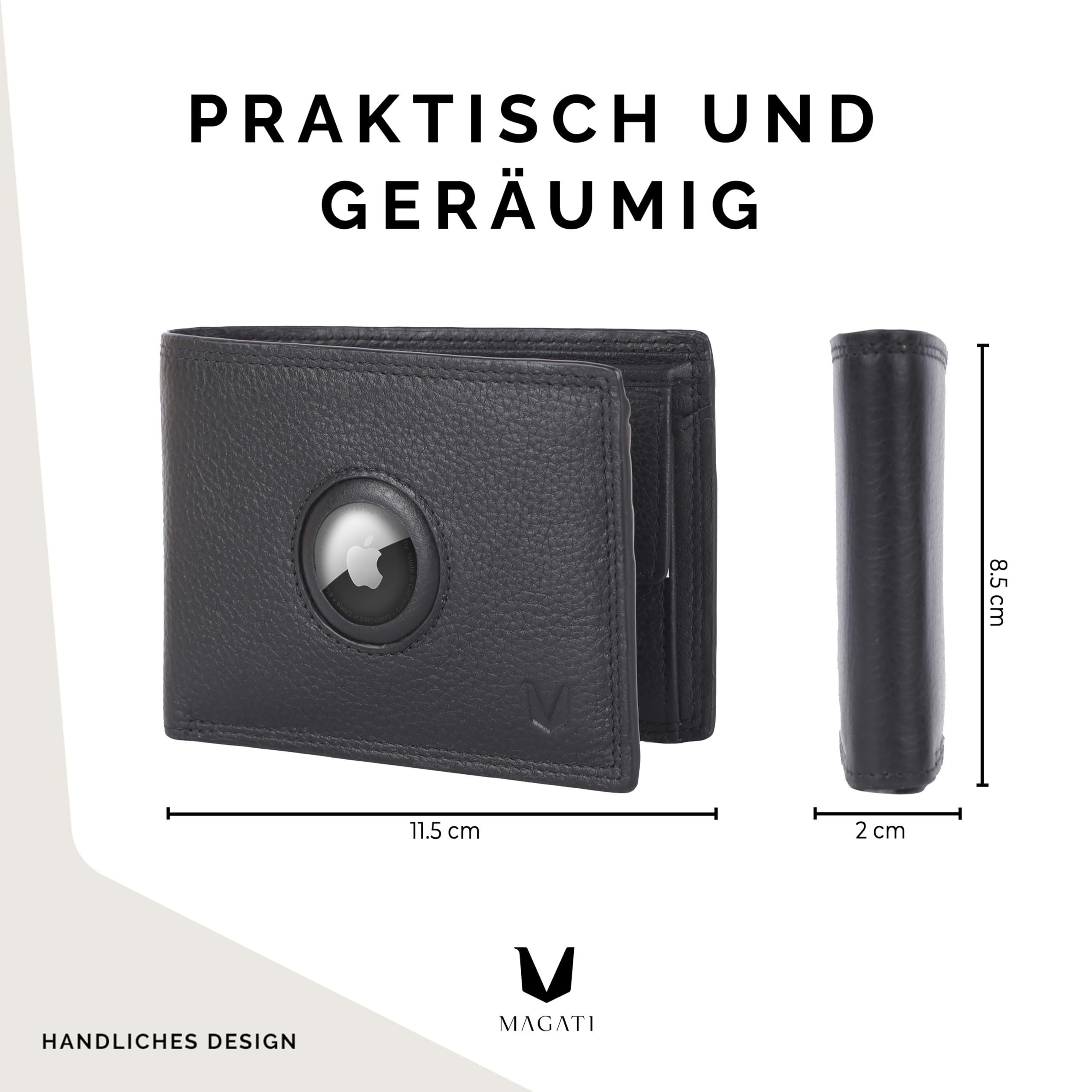 MAGATI IL Toro Portafoglio classico con scomparto per monete, protezione RFID – Mini portafoglio da uomo e da donna piccolo – Porta carte – Porta carte – Porta carte – Portafoglio, Nero , Classic
