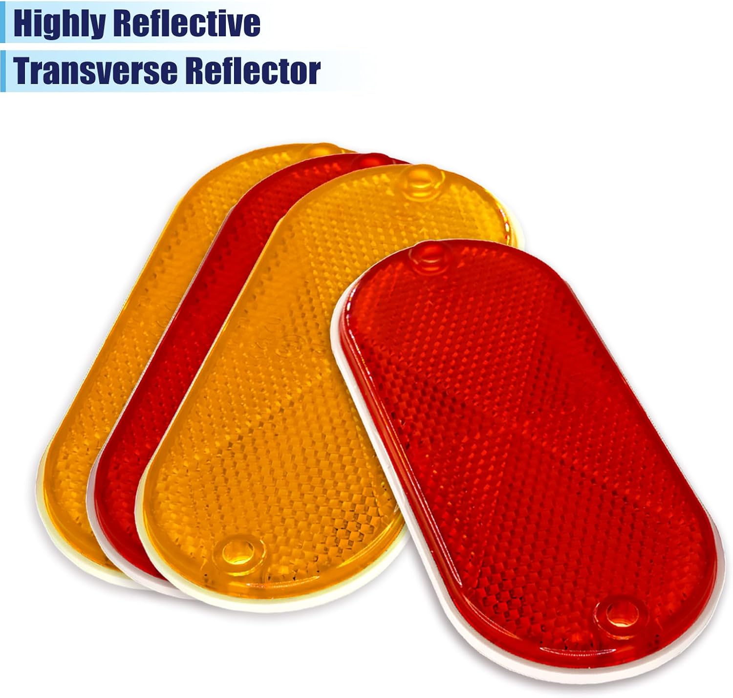 4 Pcs Oval Reflectors, 4.5 x 5 Inchs Self Adhesive Or Drill Mount, Motorcycle Reflectors Quick Mount Red/Amber