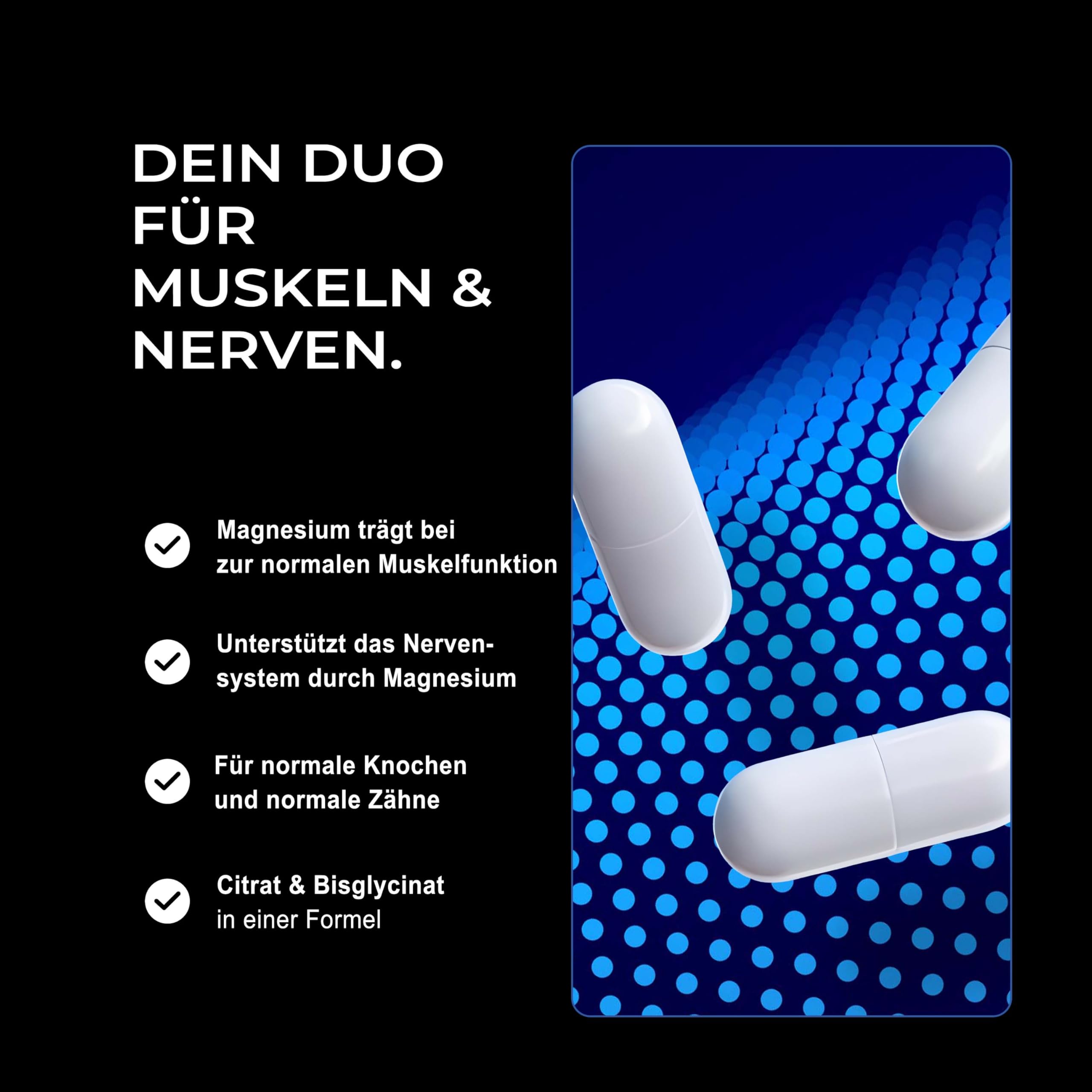 Neosupps Magnesium Duo 360 Kapseln, Bisglycinat Citrat Komplex, Hochdosiertes Nahrungsergänzungsmittel, Bioverfügbarkeit, Unterstützt Muskelkontraktion, Nervensystem und Energiestoffwechsel, Vegan