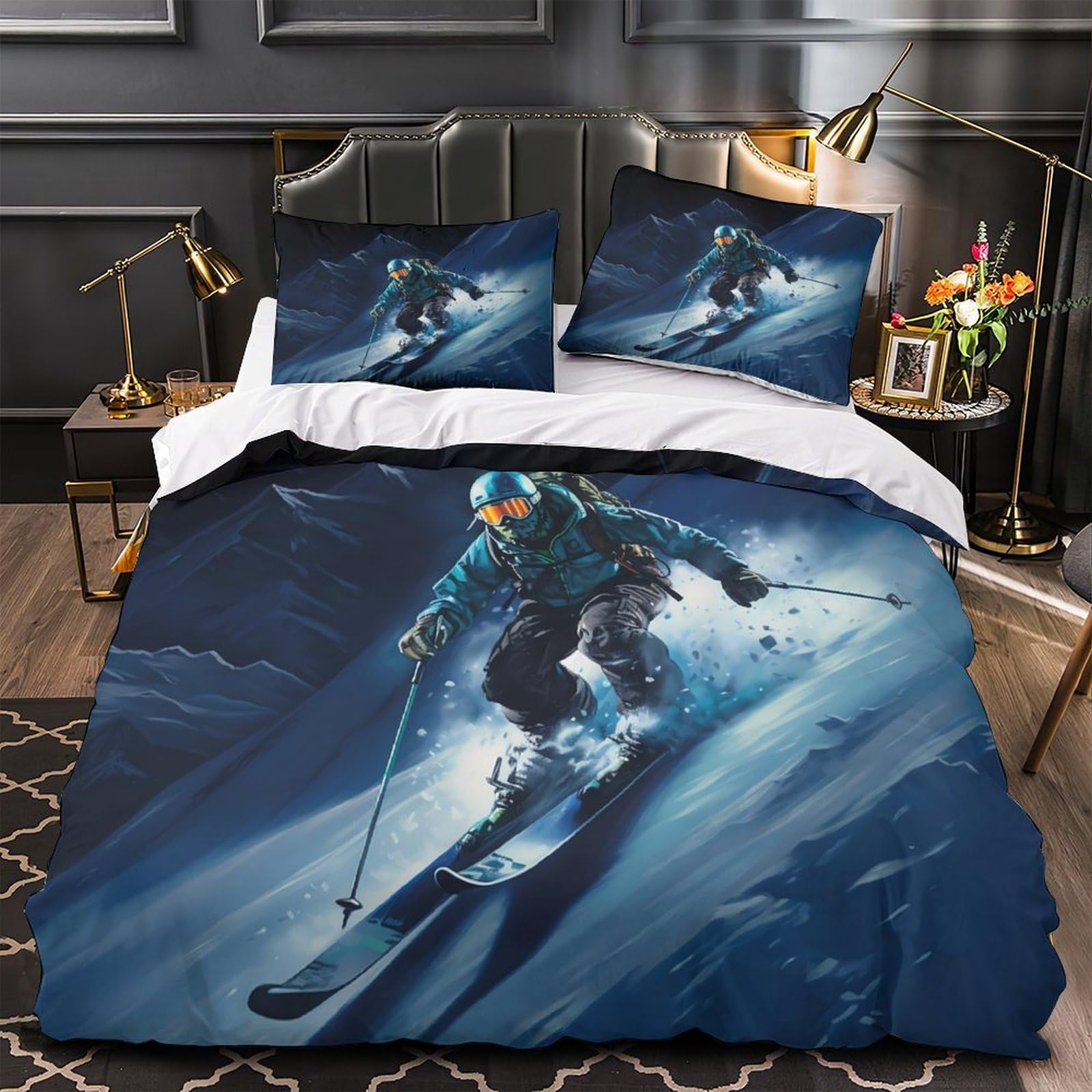 Housse de Couette Aventurier du Ski Parure de Lit Microfibre pour une Chambre Ambiance Chalet