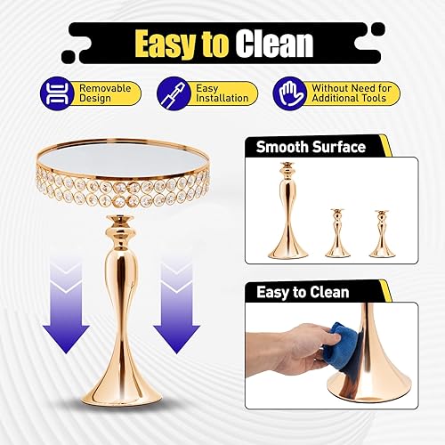 Miniatura 6 de Juego de 10 soportes para tartas, soporte de postre de metal para cupcakes, soporte europeo para tartas, cuentas de cristal, espejo acrílico