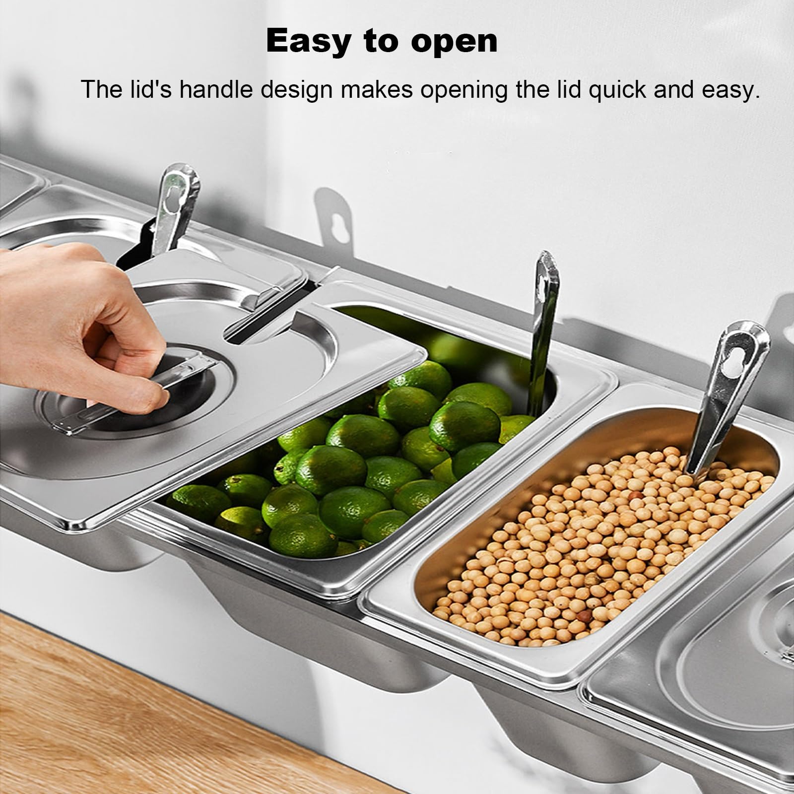 Boîte épices murale gain de place amovible rangement, bocaux épices inox couvercle cuillère, bac gastro inox set pots pour restauration/cuisine, bacs GN, access pizza(6 Grids)