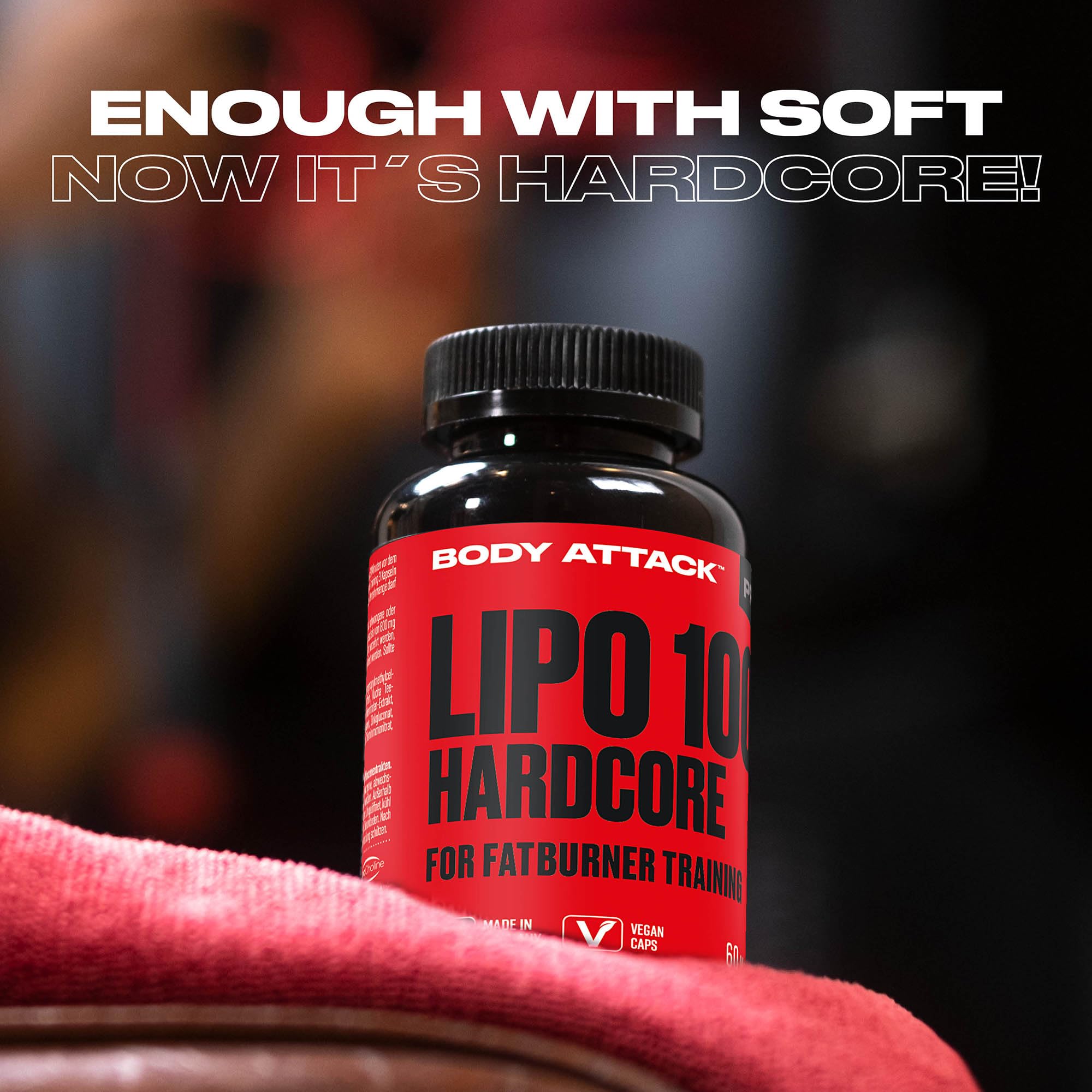 Body Attack LIPO 100 Hardcore – Fatburner-Training Kapseln mit Koffein, Grüntee & Grünkaffee Extrakt – Thermogener Diät Booster für Fitness & Training – Made in Germany – 60 Caps