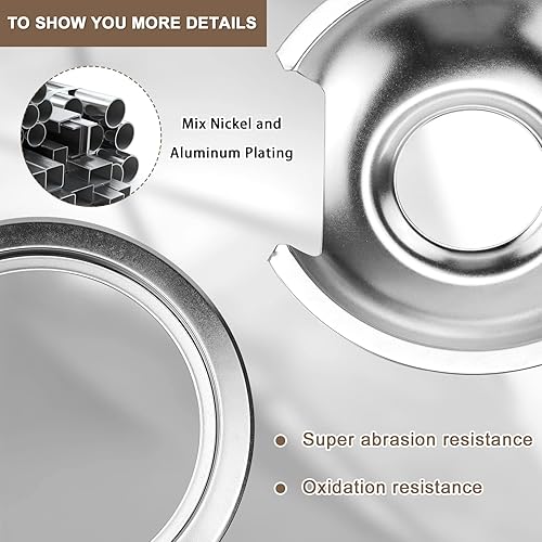 Miniatura 4 de Fetechmate - Juego de cuencos de goteo para estufa eléctrica, 2 sartenes grandes de 8 pulgadas WB32X10013 y 2 recipientes pequeños de 6 pulgadas