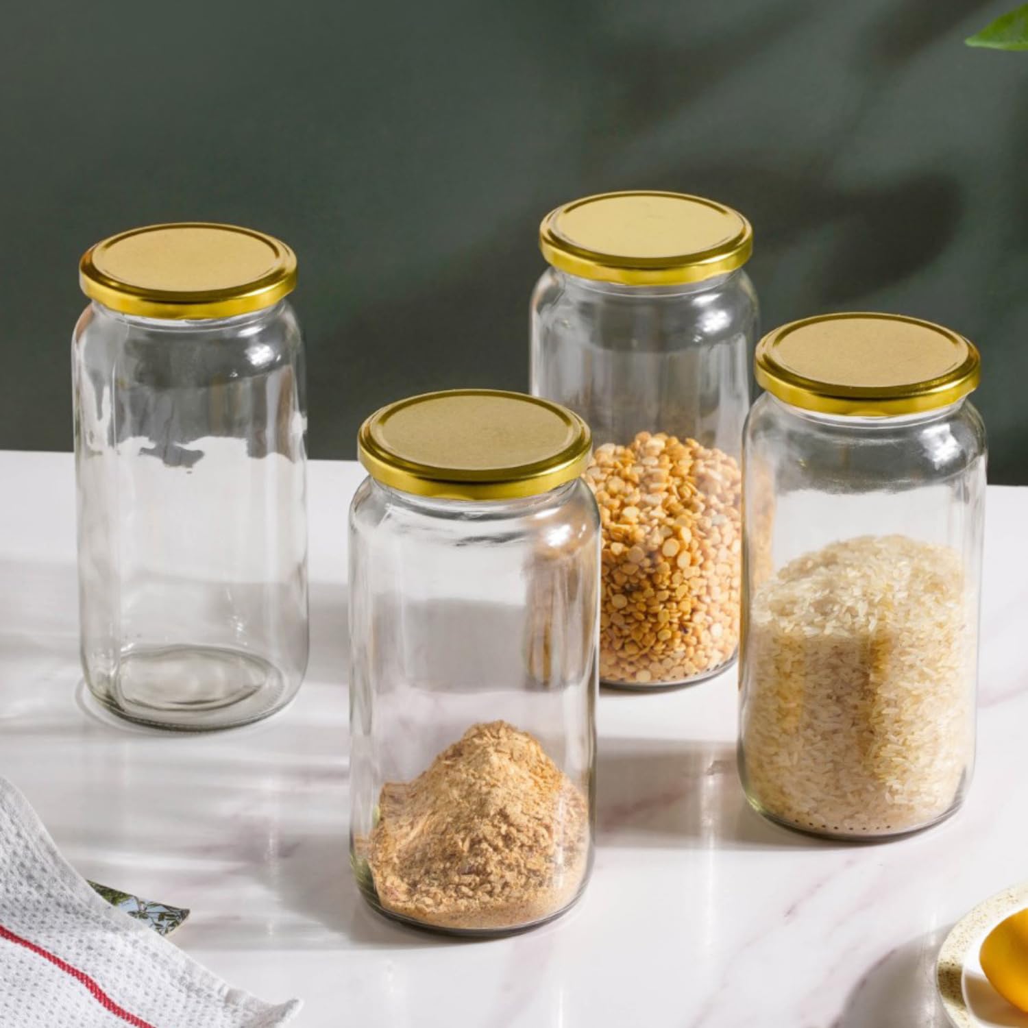 Nestasia Set of 4 Glass Kitchen Storage Jars with Gold Lid Airtight