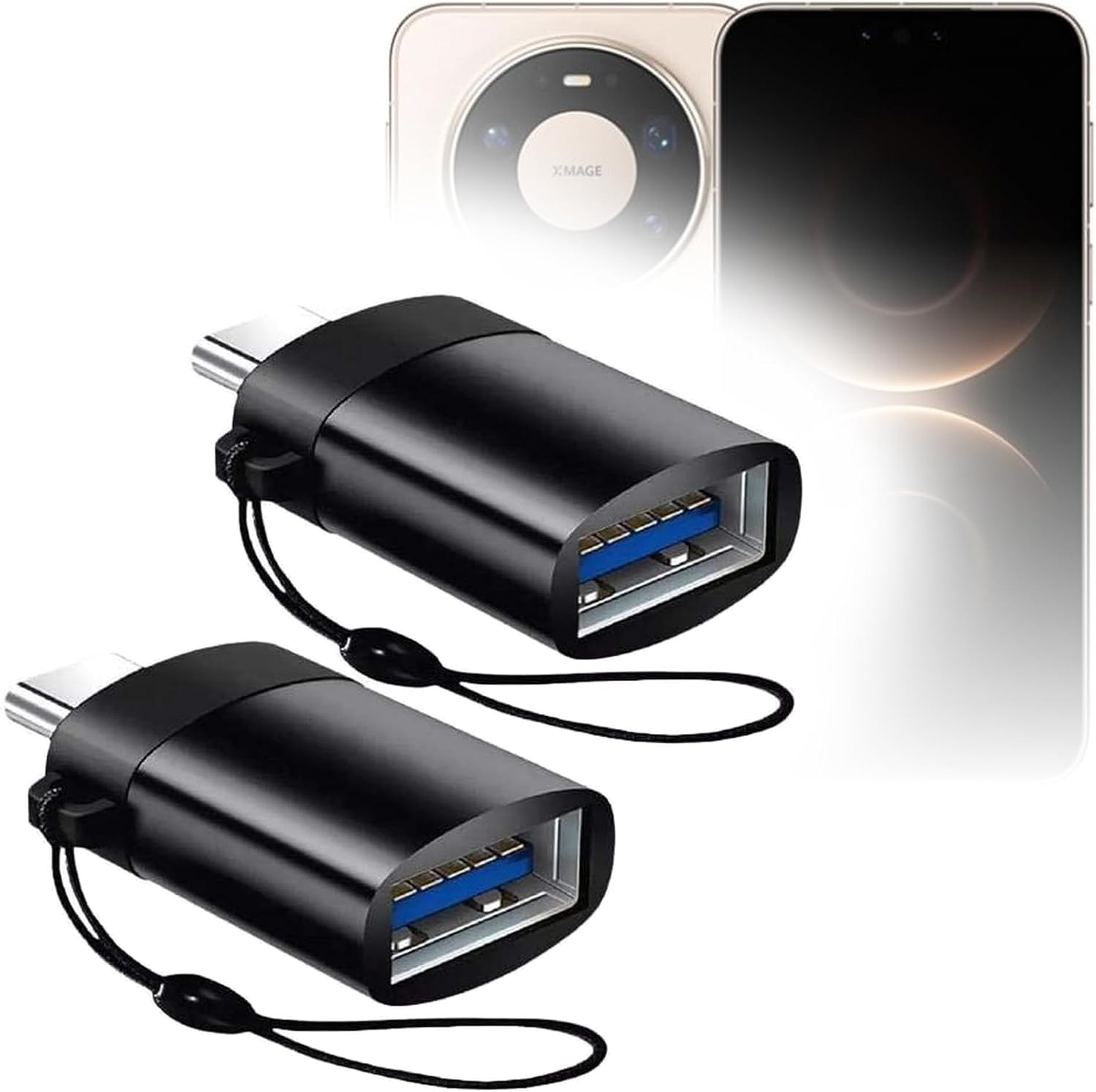 BoxWave Cable Compatible with Huawei Mate 80 Pro Max Wind - USB-C to A PortChanger (2-Pack), USB Type-C OTG USB Portable Keychain - Slate Black
