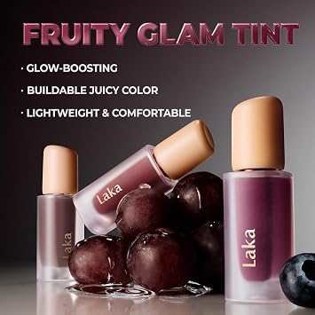 Laka Fruity Glam Lip Tint Mini, 1.9g/0.07oz, Glowing Lip Stain with Wide Color Spectrum, Hydrating & Lightweight Texture, Long-Lasting Bold Stain, Non-Sticky, Vegan, K-Beauty (#118 Adore)