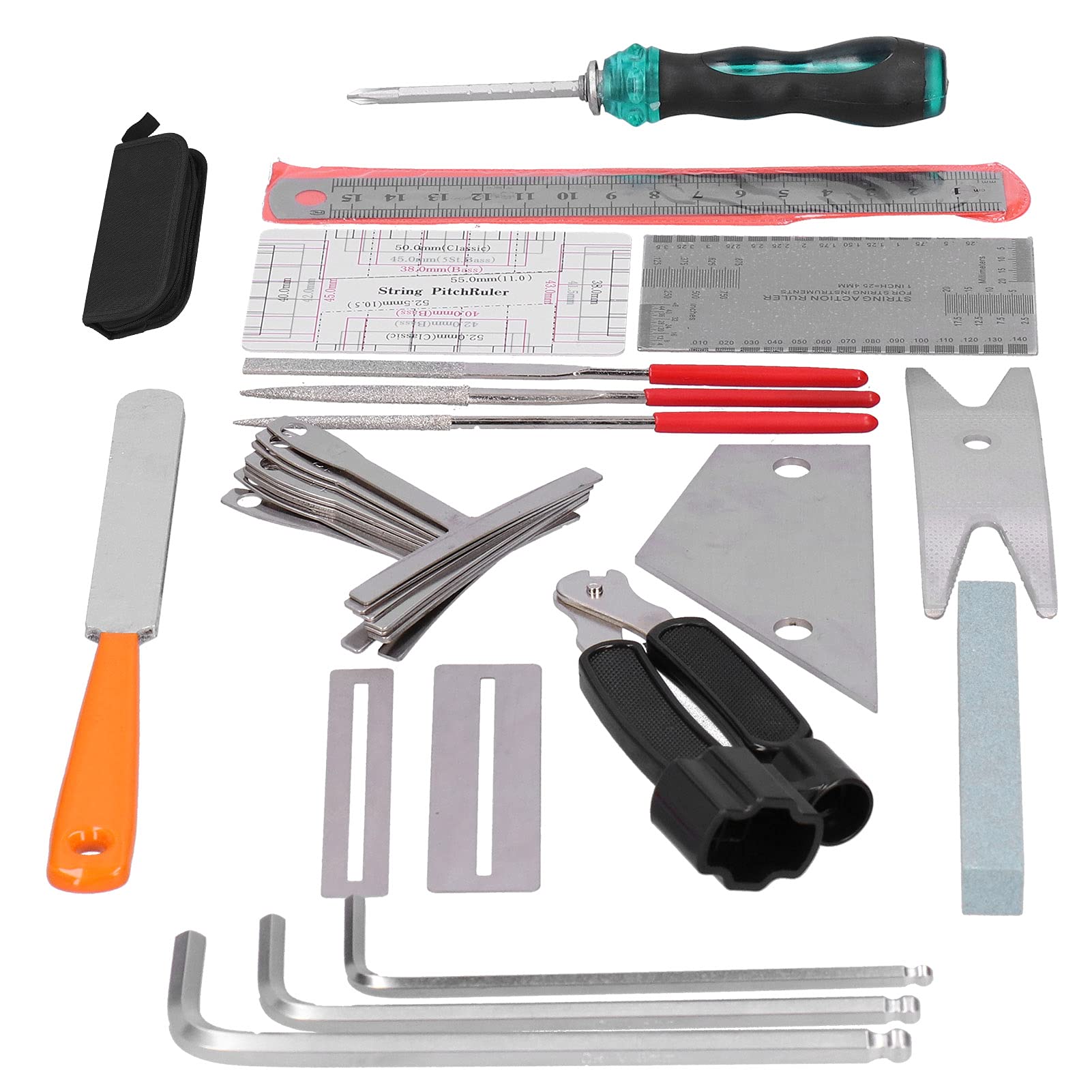 Outils de réparation de guitare, lime polie, Kit de réglage de mesure d'instrument de musique en acier inoxydable, ensemble complet pour l'entretien de la guitare