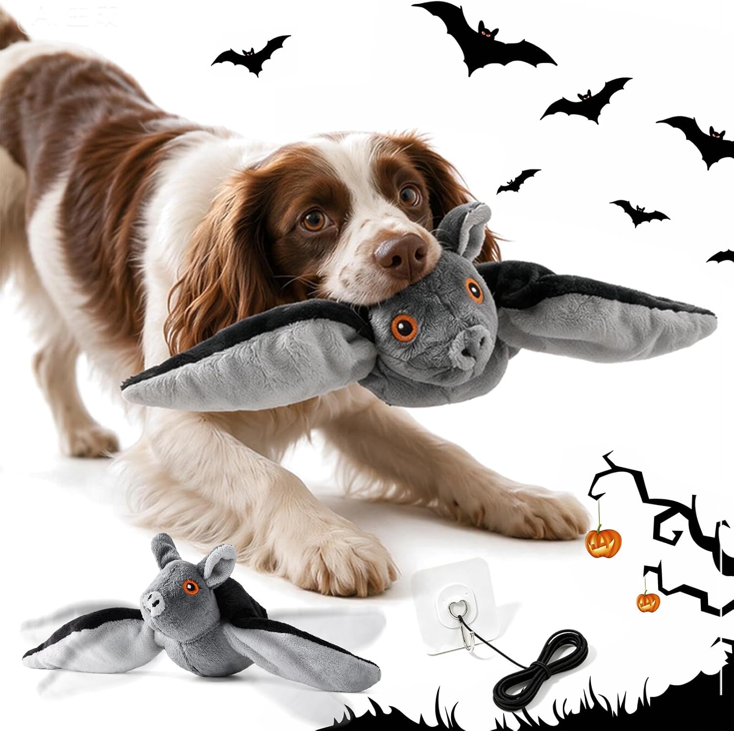 Flying Bat Dog Toy, Flapping Bat Dog Toy with Chirping Sounds, Interactive Rechargeable Flap Bat Toy for Dogs Cats, Hanging & Wand Play, 1PC