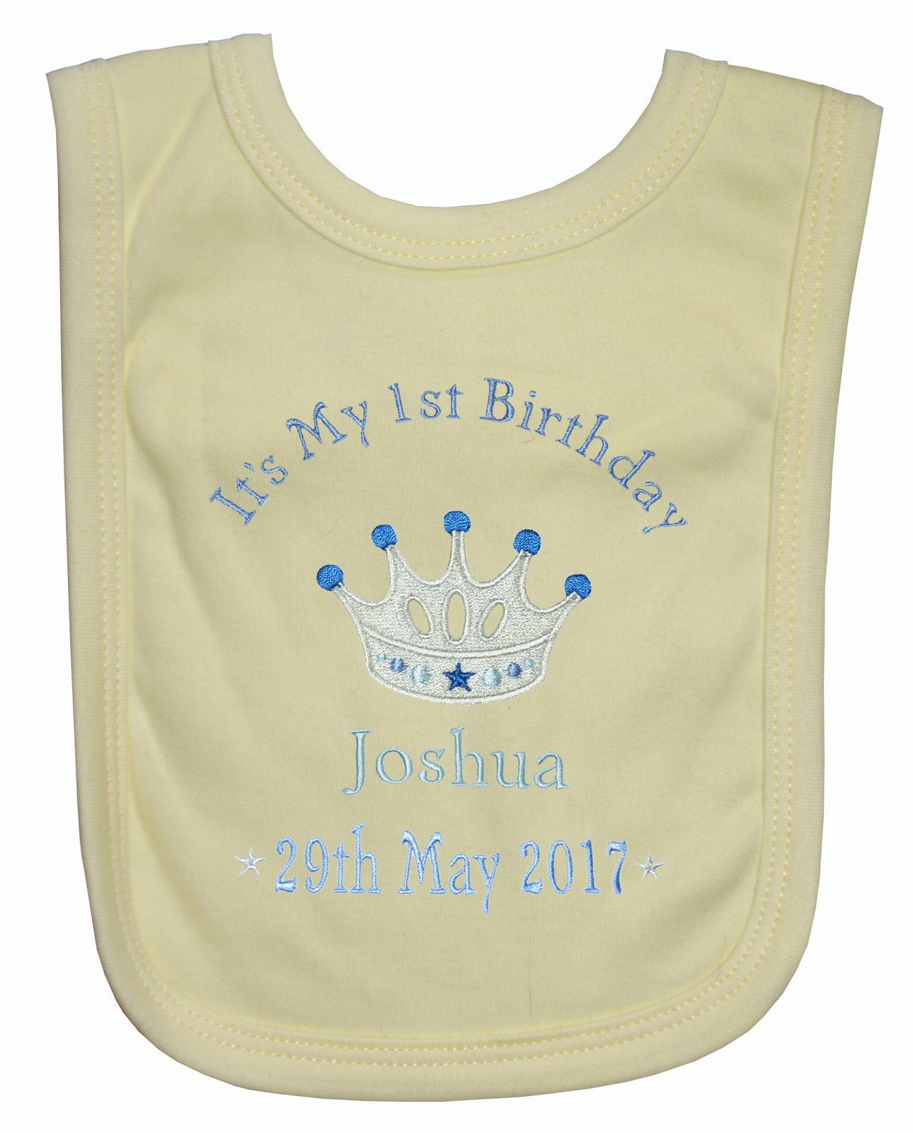 Boy’s Personalised 1st Birthday Bib (Lemon)