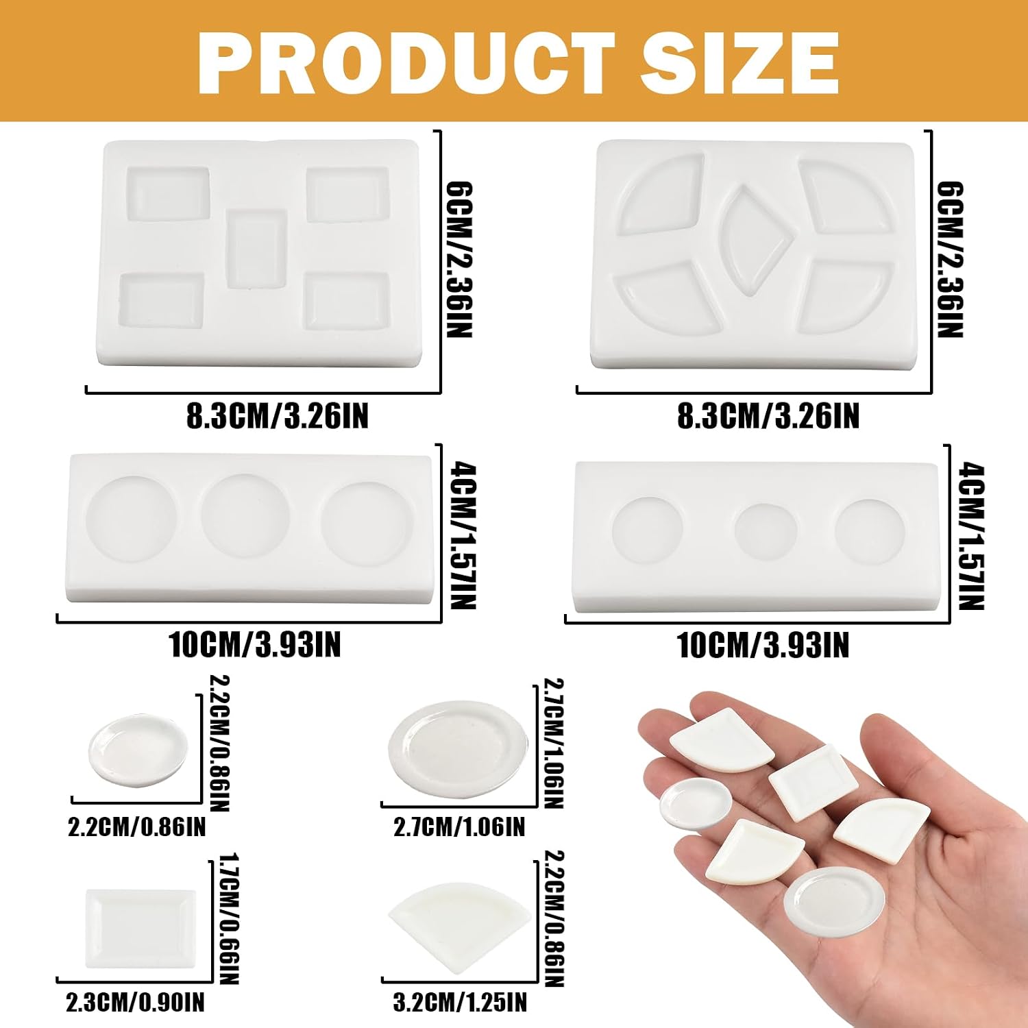 4Pcs Mini Dinner Plate Shape Resin Silicone Molds Tiny Plate Epoxy Casting Molds for DIY Micro Resin Dollhouse Fairy Garden Kitchen Miniatures Landscape Decor