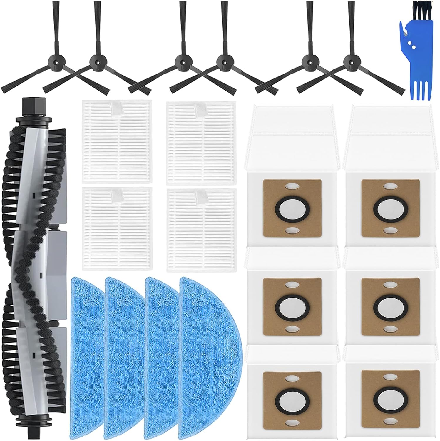 Chuancheng 22PCS Replacement Parts for iLife A30 A30 Pro Robot Vacuum Cleaner, Vacuum Accessories Kit with 1 Main Brush 6 Side Brushes 4 HEPA Filter 4 Mop Pads 6 Dust Bag 1 Cleaning Brush