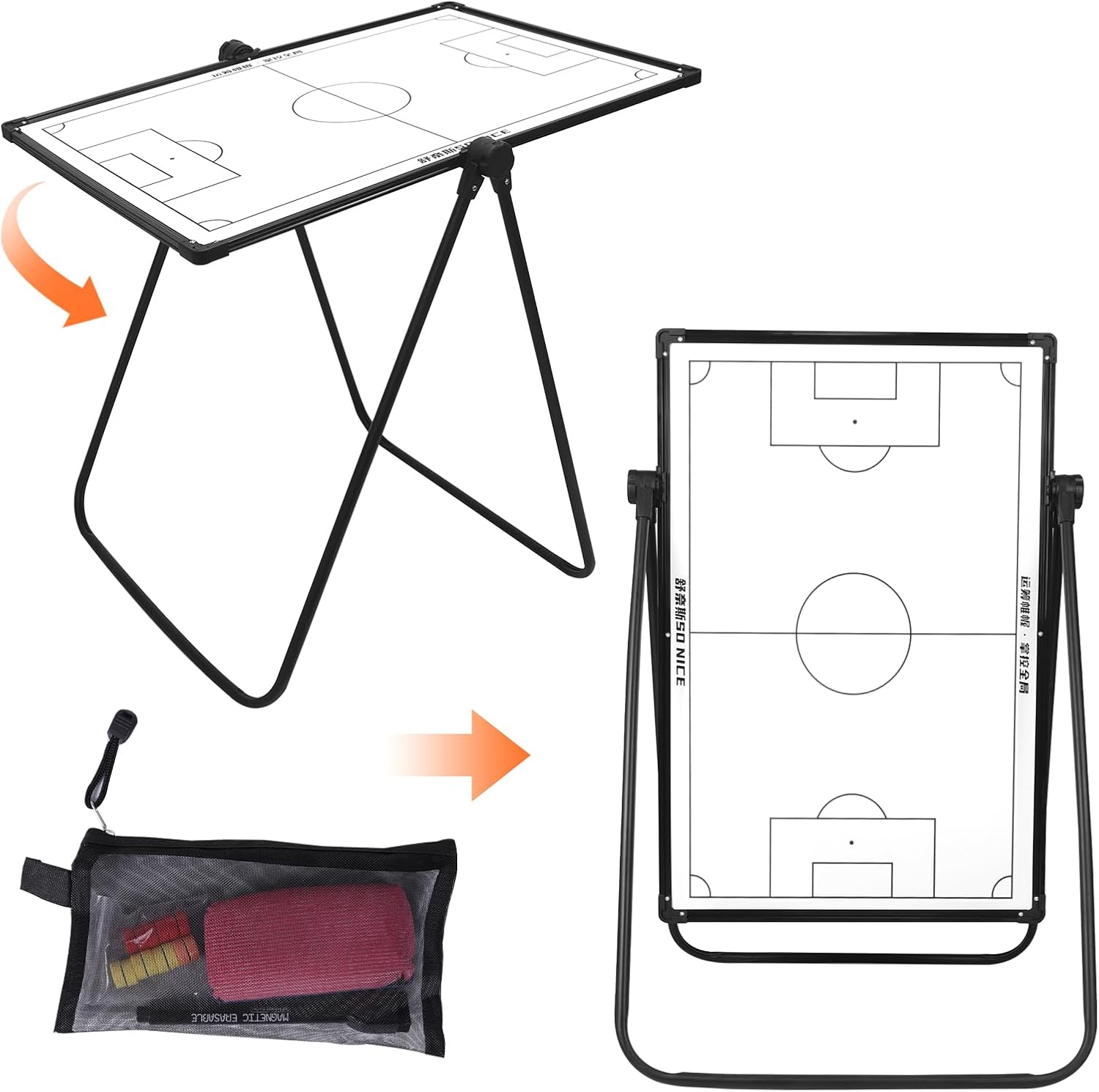Generic 35inx24in Magnetic Soccer Coaches Clipboard Double-Sided Dry Erase White Board with Magnetic Markers Pen Eraser with Adjustable Stand for Basketball Volleyball Coaches