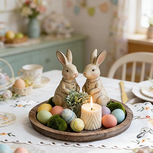 Miniatura 6 de Hanobe Bandeja Portavelas: Bandeja Redonda de Madera Decorativa para Platos de Velas Estilo Granja Centro de Mesa Rústico de Madera Bandejas