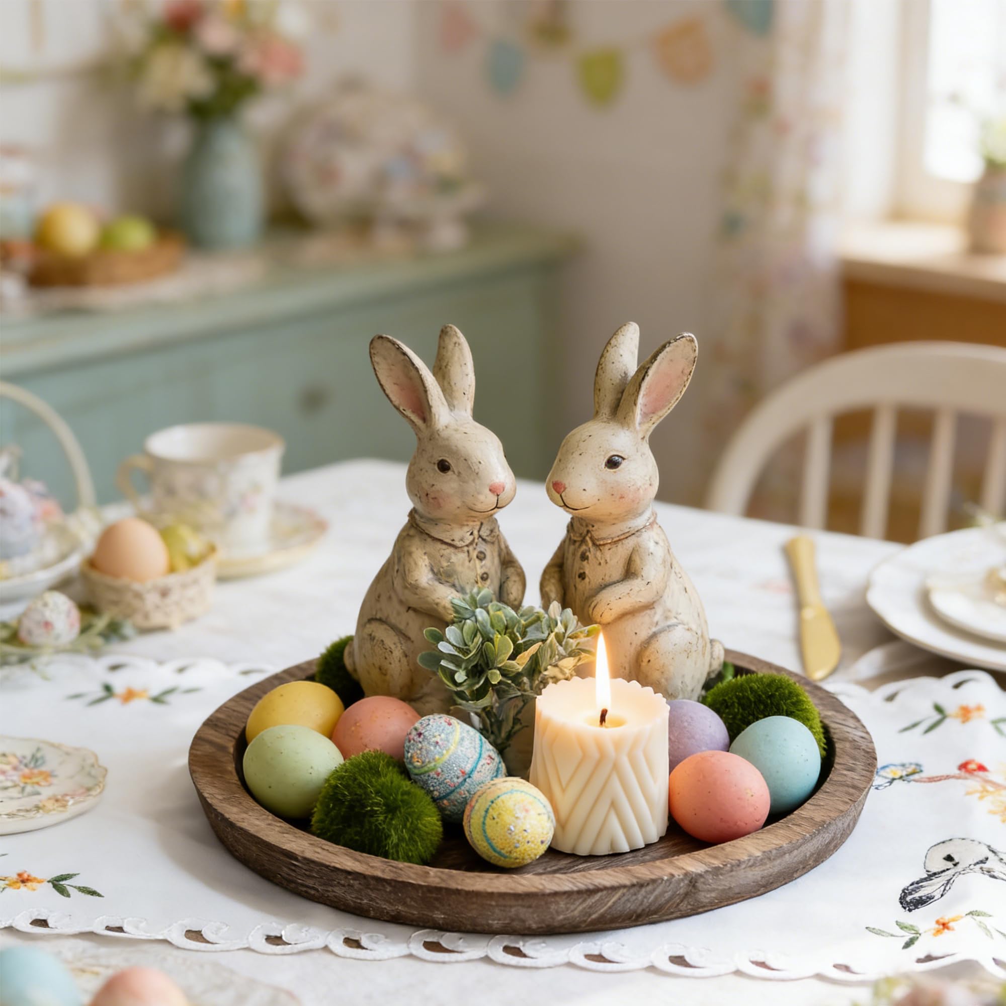 Hanobe Candle Plate Holder Tray: Round Wooden Decorative Candle Plate Small Farmhouse Table Centerpiece Rustic Wood Tealight Pillar Trays for Christmas Wedding Halloween Home Decor
