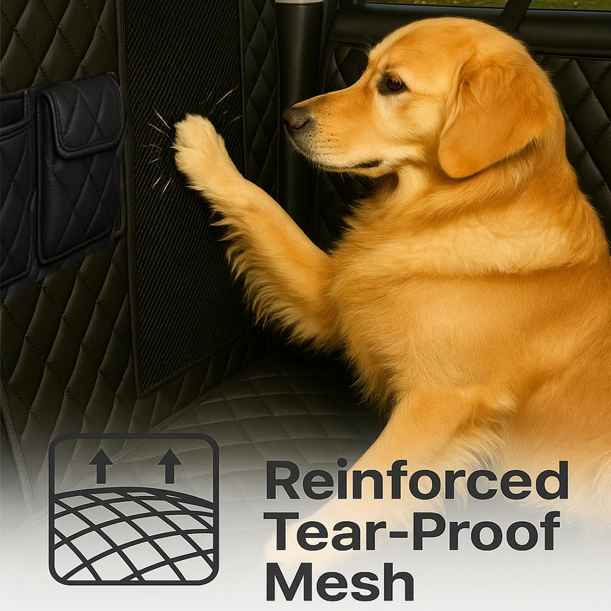 fidozen Dog Car Seat Cover for Back Seat with Visual Mesh Window - 100% Waterproof & Scratchproof 600D Oxford Dog Hammock for Car, Truck, SUV - Non-Slip Pet Seat Cover with Side Flaps, Universal Fit - image 6