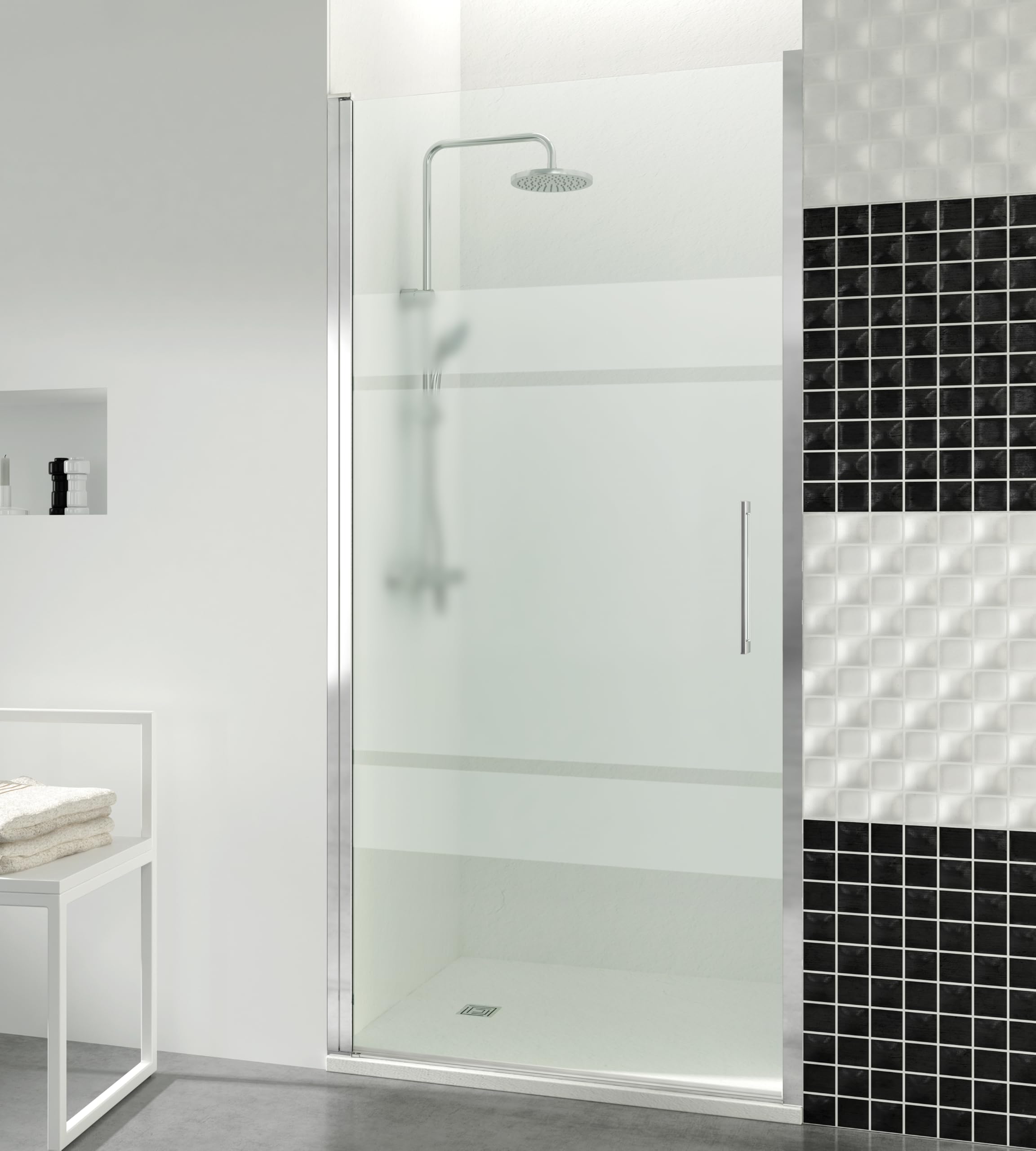 GME - Mampara Ducha Frontal Cromo 1 Puerta Corredera 80cm | Mampara de Cristal Reversible con Ancho Adaptable 77,6-81,6cm | Perfilería de Aluminio con 195cm de Altura y Cristal Templado Antical 6mm