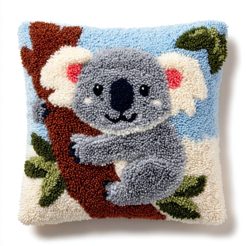 Taxpy Latch Hook Kits, Koala Pillow Pre-Printed Patterns Pillowcase Needlework Crochet Yarns Latch Hooking Cushion for Sofa Decor 17x17inch