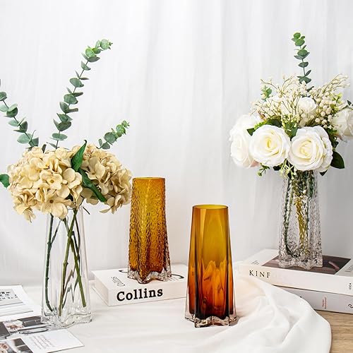 Miniatura 5 de Florero transparente grueso con forma de estrella, jarrones de 9 pulgadas de alto para ramo, jarrones de vidrio para flores, jarrón único para
