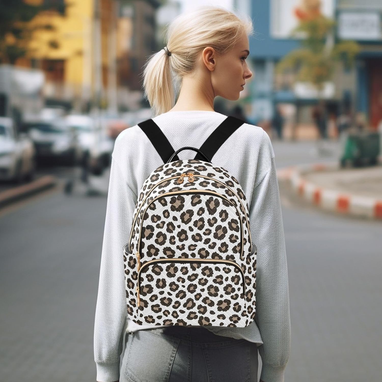 Bolaz Mini Backpack Purse for Women, Leopard Cheetah Print Animal Skin Travel Bag Casual Daypack Shoulder Bag