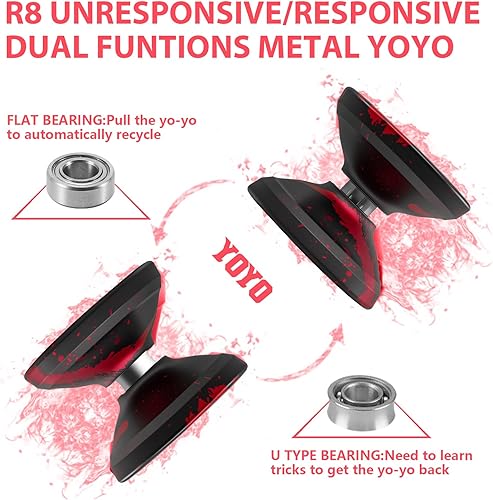 Miniatura 3 de WATIEOBOO Yoyo de metal mejorado R8 - Yoyos especiales de aleación de aluminio con ranura superior para los dedos, yoyos sensibles y no sensibles,