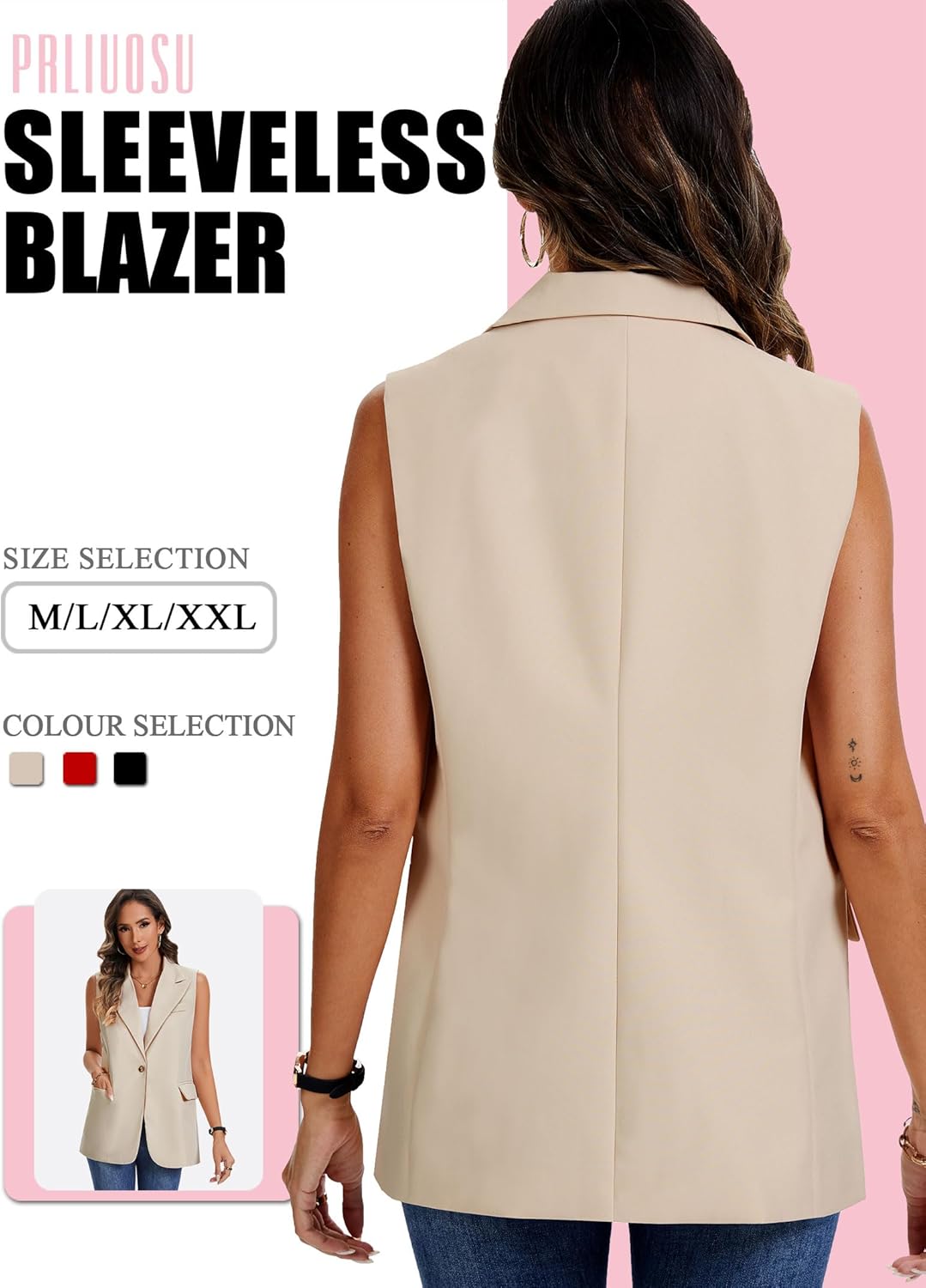 Sleeveless Blazer Vests for Women 2025 Trendy，Fully Lined Fashion Casual Work Office Suit Vest with Pockets - Image 5
