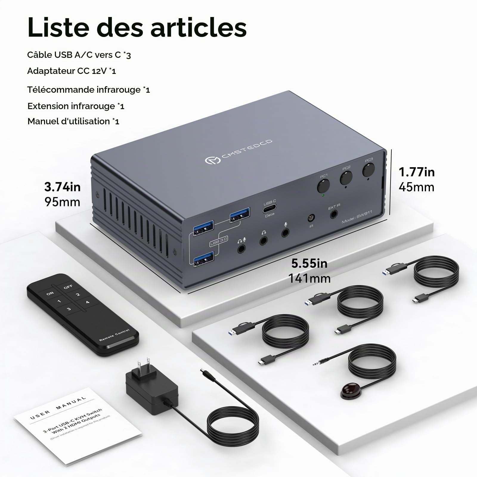 VEDINDUST 4K120Hz KVM Switch Station d'Accueil 2 Ordinateurs Portables 2 Moniteurs Thunderbolt Dock avec 2 Ports USB-C MST 1G, Ethernet 1G, Port Casque et Microphone Prise en Charge du Mode Etendu