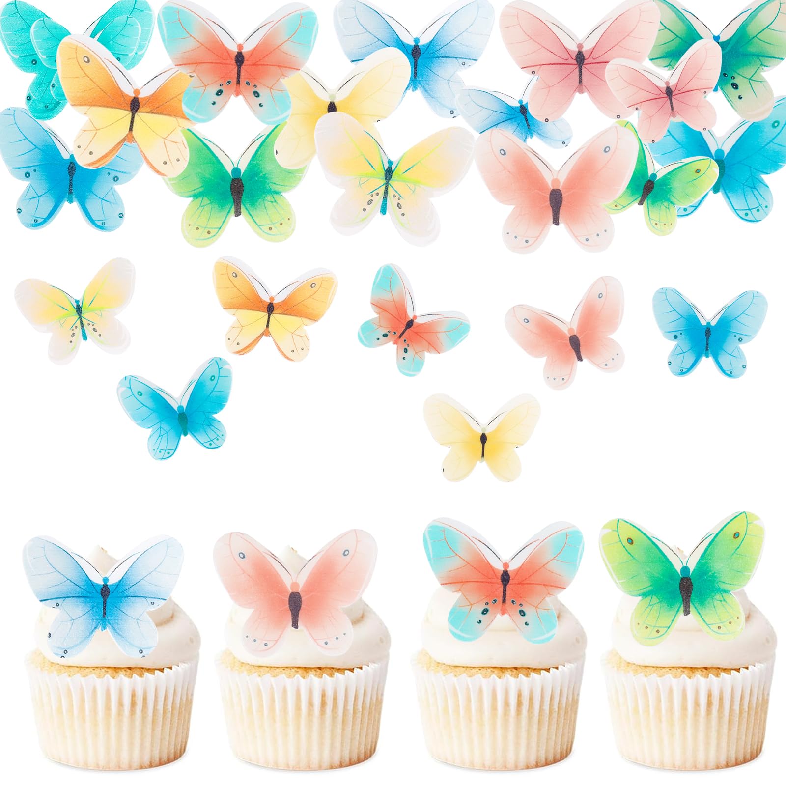 ENLACE Essbare Tortendeko Schmetterlinge 40 Stück Esspapier Schmetterling Deko Torte Bunt,2D Essbare Schmetterlinge für Torte,Schmetterling Kuchen Deko Essbar,Tortendeko Essbar für Geburtstag Hochzeit