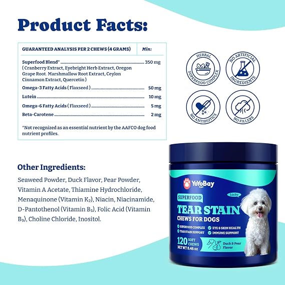 Tear Stain Support Chews for Dogs, Eye Health & Immune Supplement