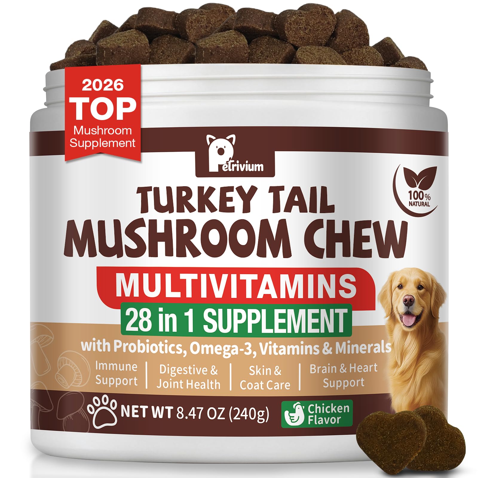 Turkey Tail Mushroom for Dogs, Mushroom Supplements with Probiotics for Dog & Cat - Lion`s Mane - Reishi - Mushroom Powder for Immune Boost &, Digestive- Dogs Lumps and Bumps — Amazon image 9