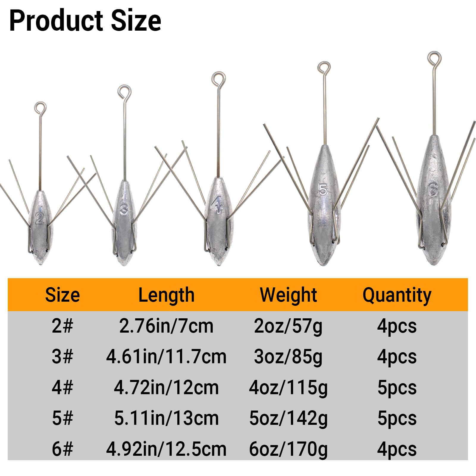 Gefischtter Sputnik Sinker Fishing Weights Lead Fishing Equipment Long Tail Surfing Casting Spider Sinkers for Catfish Saltwater Beach Sand Ocean (2oz - 4pcs)