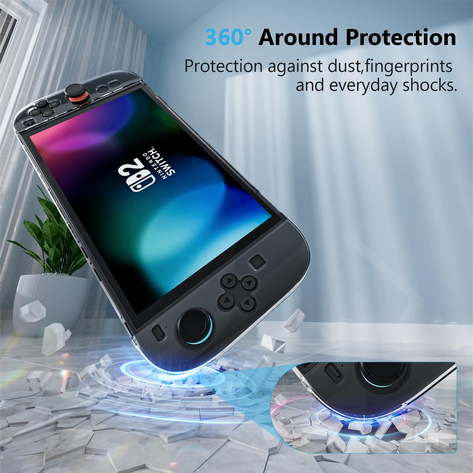 HEYSTOP [120 Pezzi] Custodia per Nintendo Switch 2 Dockable Clear Soft TPU Cover Protettiva per Switch 2 Grip con Una Protezione per Lo Schermo in Vetro Temperato Switch 2 e 6 Cappucci per Levette