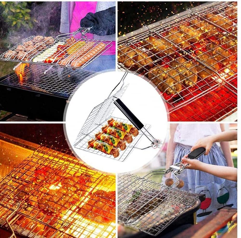 Cestello per Griglia Cestello per Griglia in Acciaio Inossidabile con Manico Staccabile, Perfetto per Grigliare Verdure, Pesce, Gamberetti, Accessori per Braciole per Barbecue