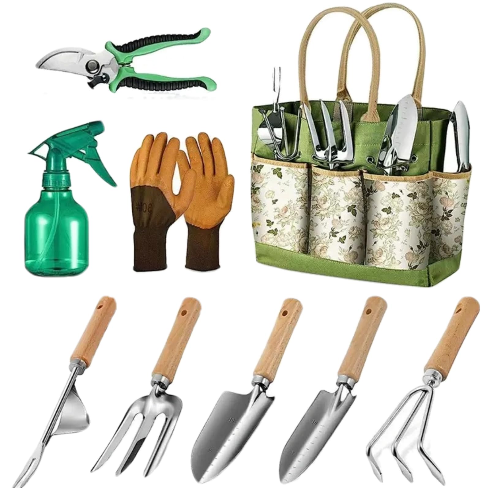 Kit de regalo de herramientas de mano de jardinería, regalos de jardinería para mujeres y hombres, 9 piezas de herramientas de jardín resistentes, bolsa de herramientas de jardín para mujeres y