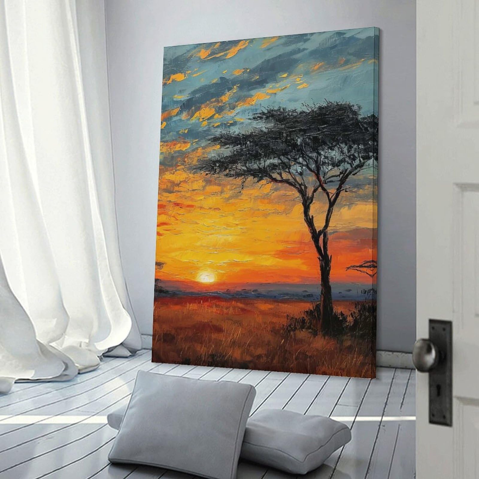 Junmoney African Sunset Serenity Wall Picture Print 20x30inch(50x75cm), for Home Walls, Creative Rooms Or Shared Spaces, Stylish Home Artwork for Focal Walls