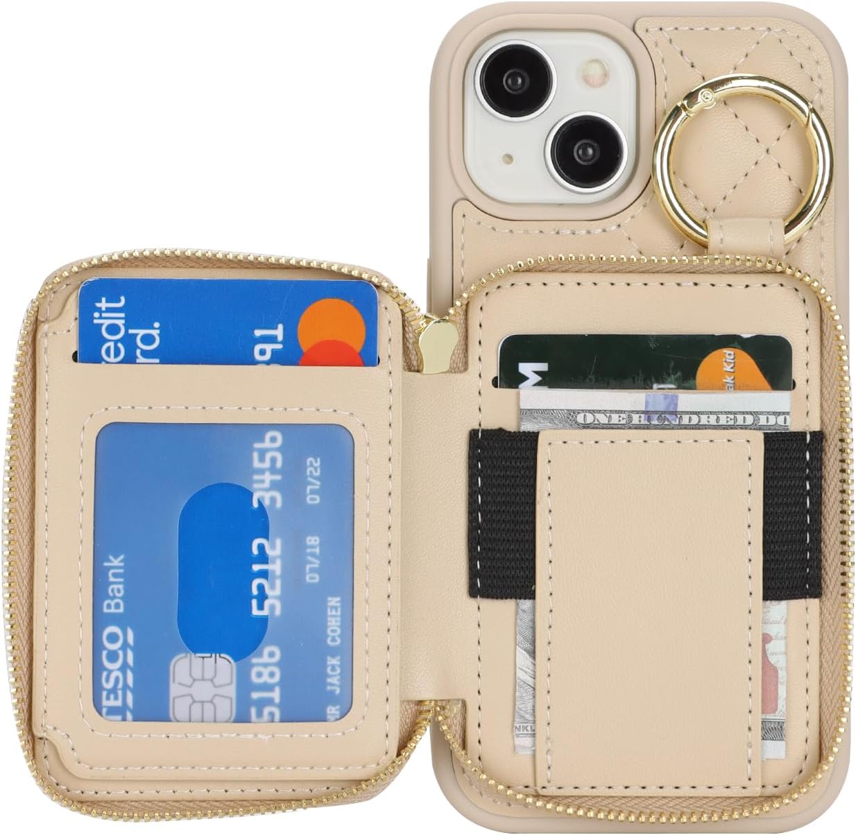 for iPhone 13 Case Wallet with Card Holder,for iPhone 13 Phone case Wallet with Zipper with Slot Kickstand Stand Case for Women and Man 5G 6.1 Inch-White