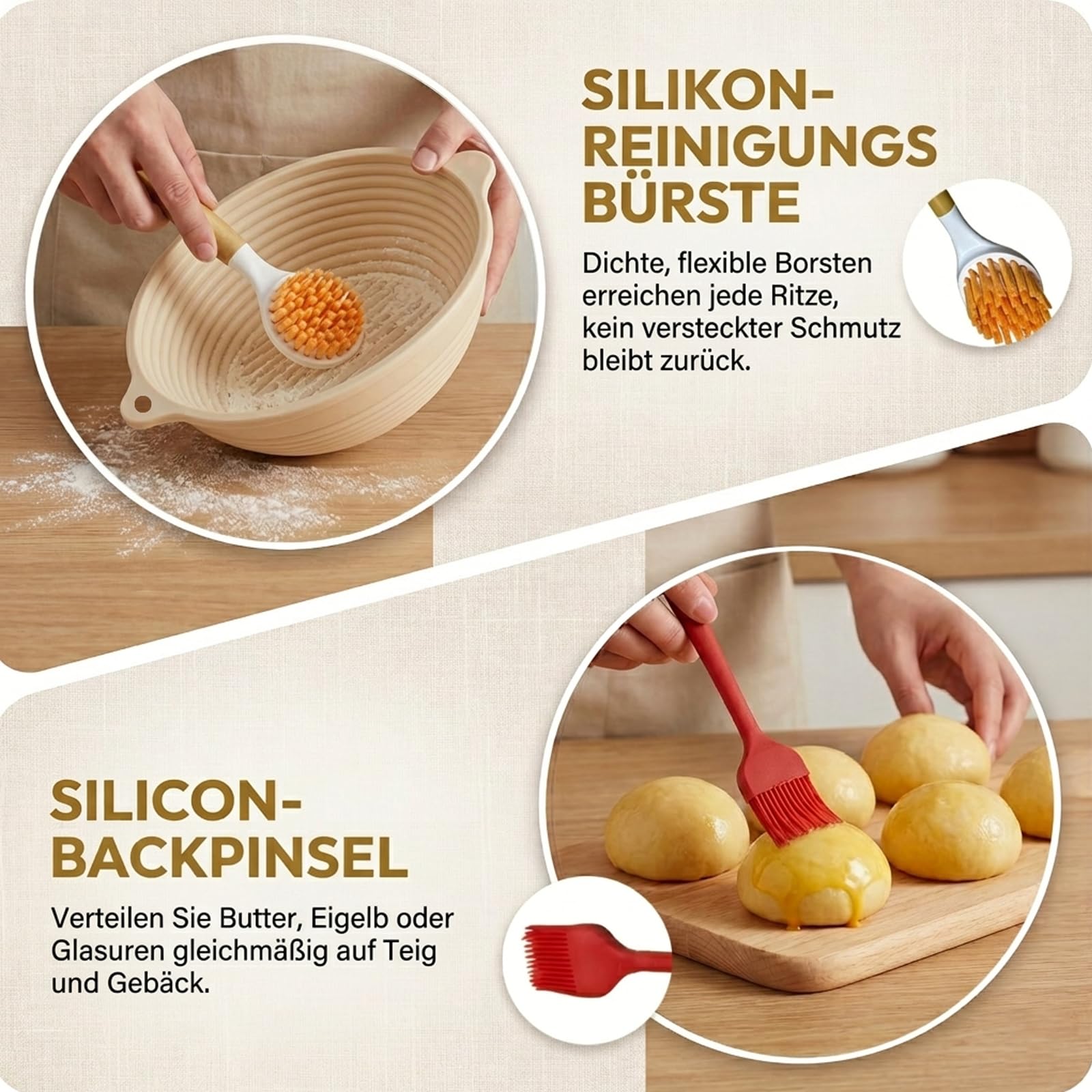 Sauerteig Starter Set, Brot backen Zubehör 24 teilig, Gärkorb Brot Rund 23cm und Oval 25cm, Brotkorb zum Backen, Brotgärkorb mit 650ml Glas, Silikon für Anfänger und Profi Bäcker, BPA frei