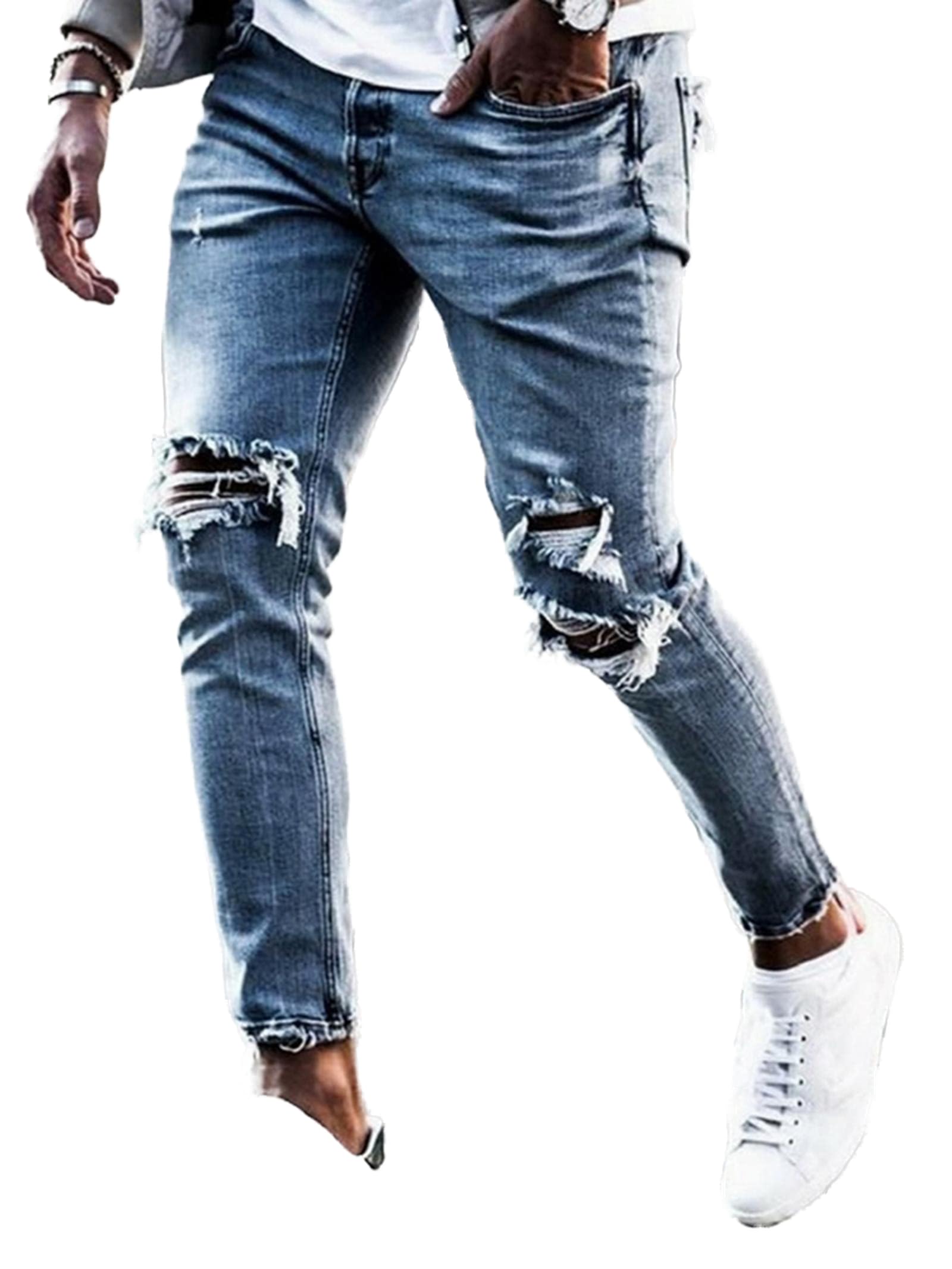 WQZYY&ASDCD Jeans Pantalon Jeans Herren Streetwear Destroyed Ripped Jeans Homme Hip Hop Broken Modis Männlich Bleistift Biker Stickerei Patch Pants