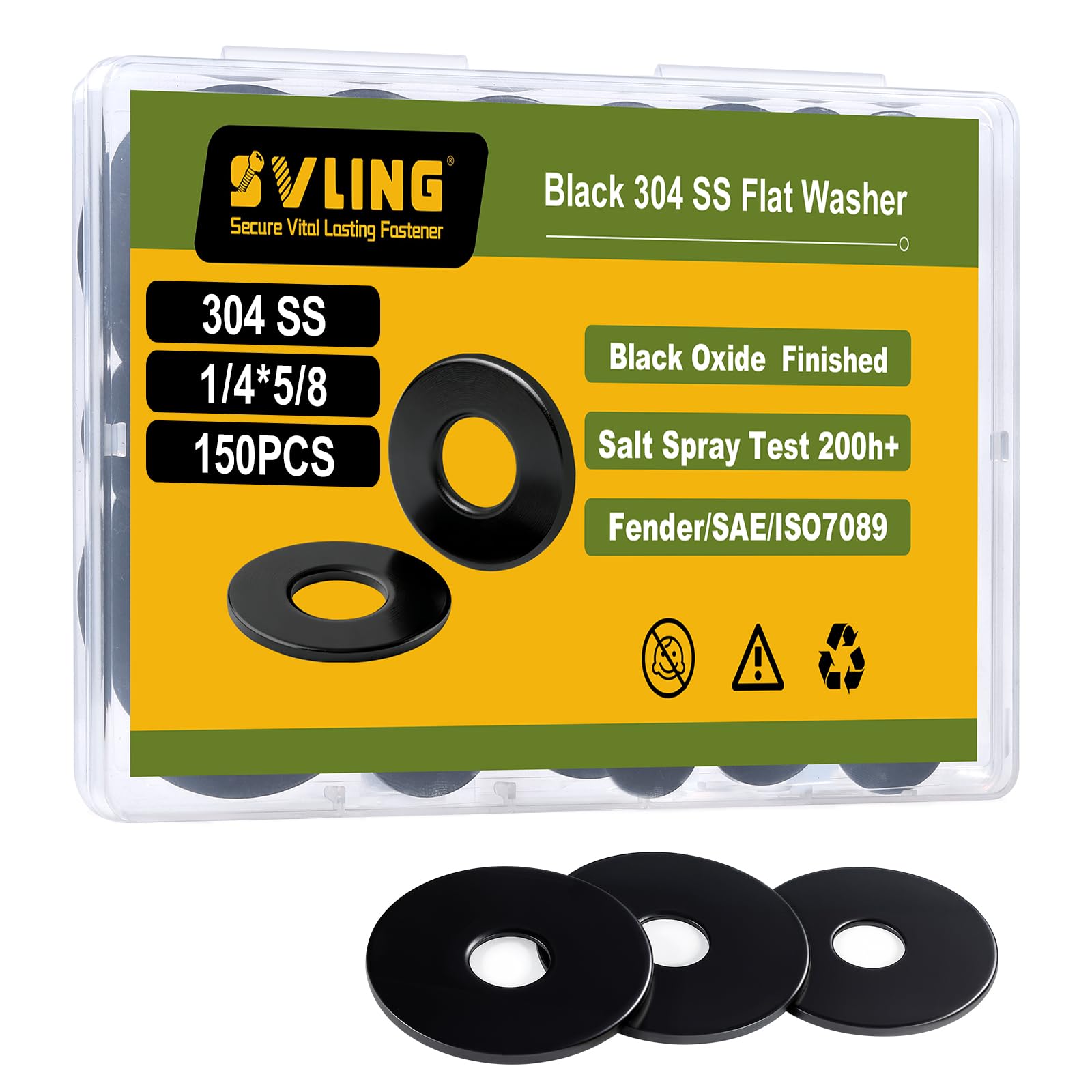 SVLING 25PCS 3/8" x1-1/2 Fender Washers, Black Oxide 304 Stainless Steel 18-8, 3/8" ID x 1-1/2" OD Hardware Flat Washers for Screws Bolts — view 33