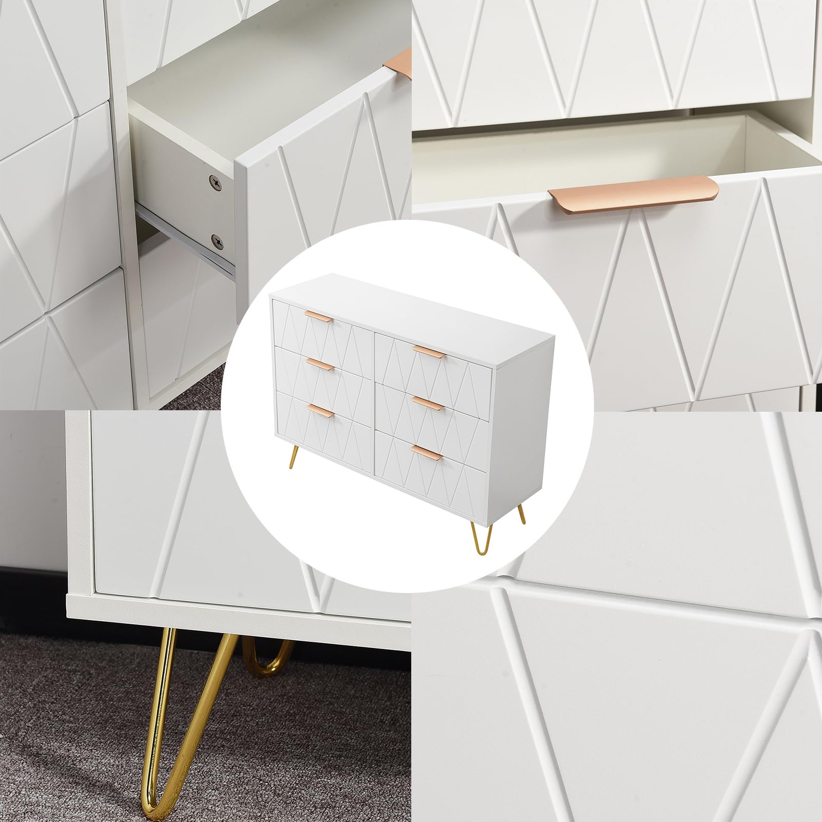 Commode 6 Tiroirs 100cm, Commode pour Chambre à Coucher, Enfant, Salon ou Couloir, Moderne Tiroirs Meuble de Rangement, 100x34x72.5 cm, Blanc