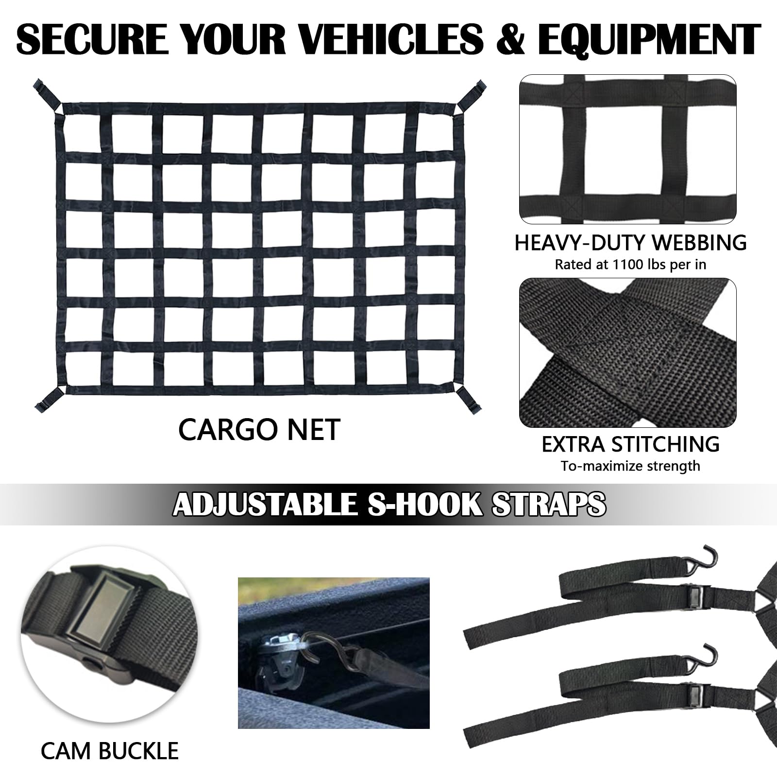 Red De Carga Pesada, Red De Carga para Camionetas EláStica Red para Equipaje Red De Carga Ajustable Red Organizadora SujecióN De Carga para SUV Van Carro Automóviles Universal